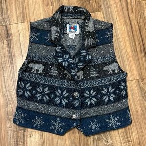 Vintage Western Bear Snowflake Vest Sz L Made In USA